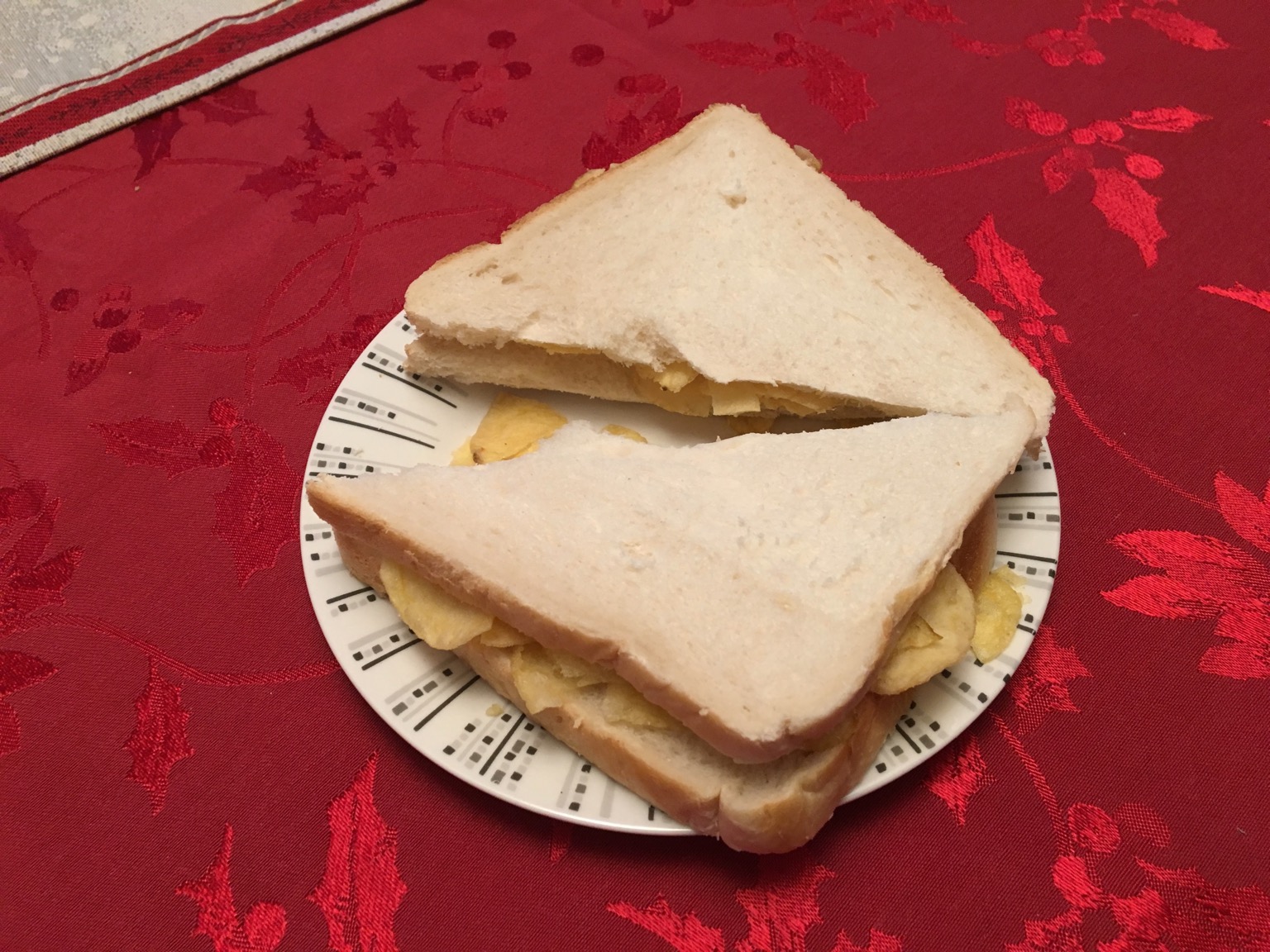 White crisp sandwich cut in half diagonally
