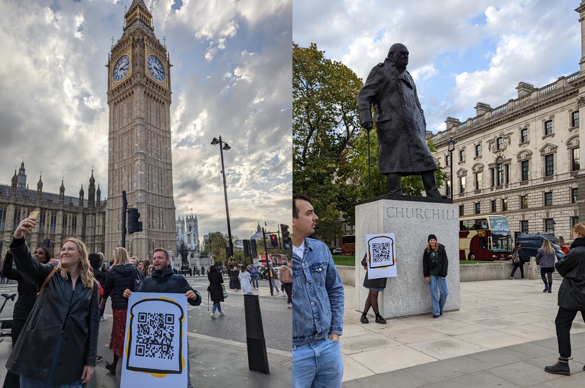 Outside the Houses of Parliament and alongside Churchill