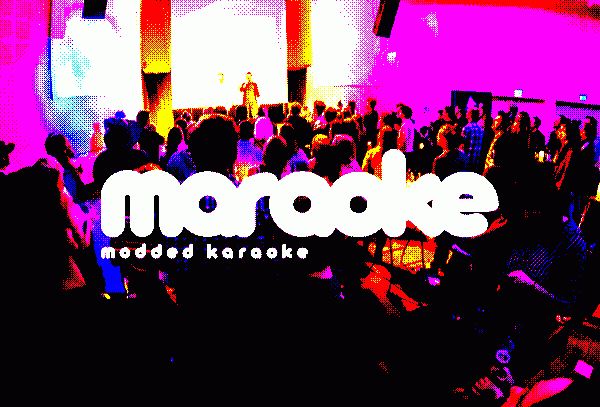 The Maraoke logo over an image of people at a Maraoke gig