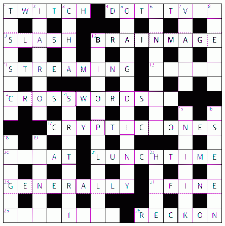 A crossword grid containing "twitch dot tv slash brainmage, streaming crosswords, cryptic ones"