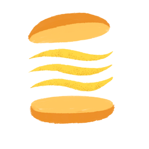 Brushstroke style bun containing three crisps/snacks