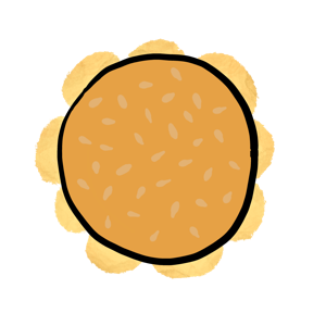 Overhead view of crisps in a sesame seed bun