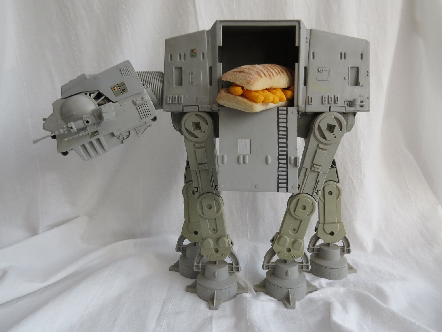 Side view of Wotsits panini in an AT-AT Walker