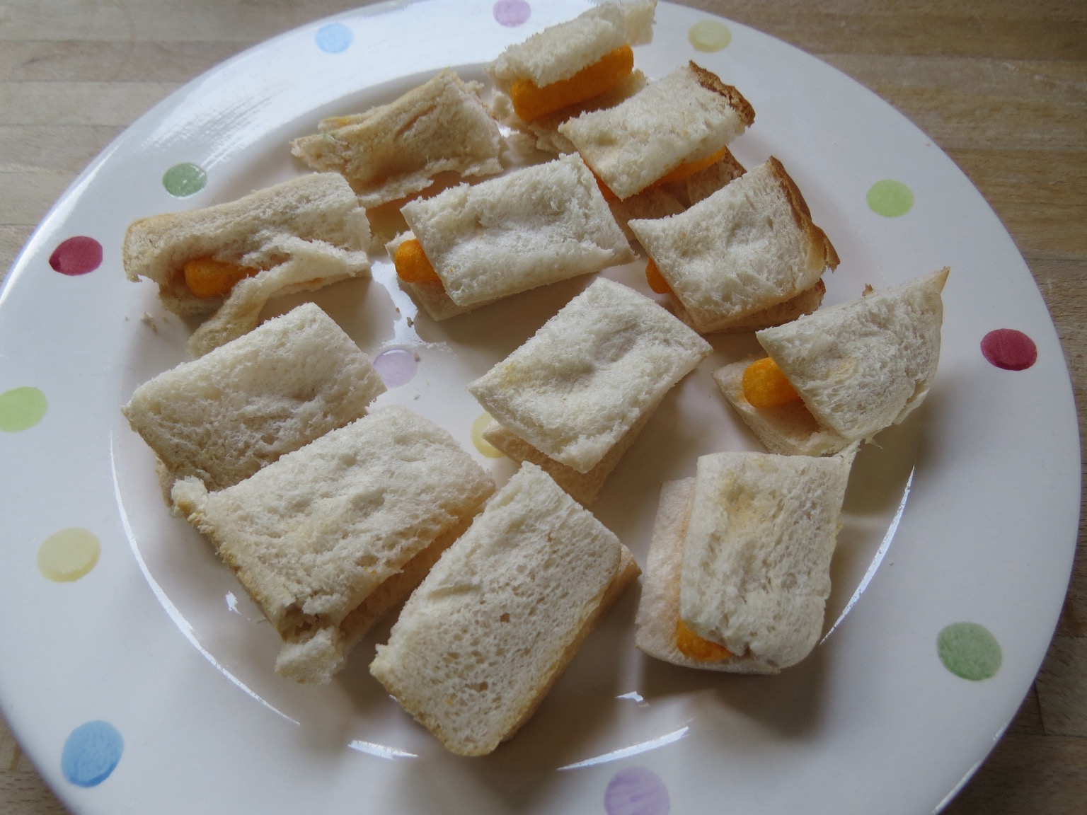 Sandwich split into 12 individual Wotsits mini-sarnies