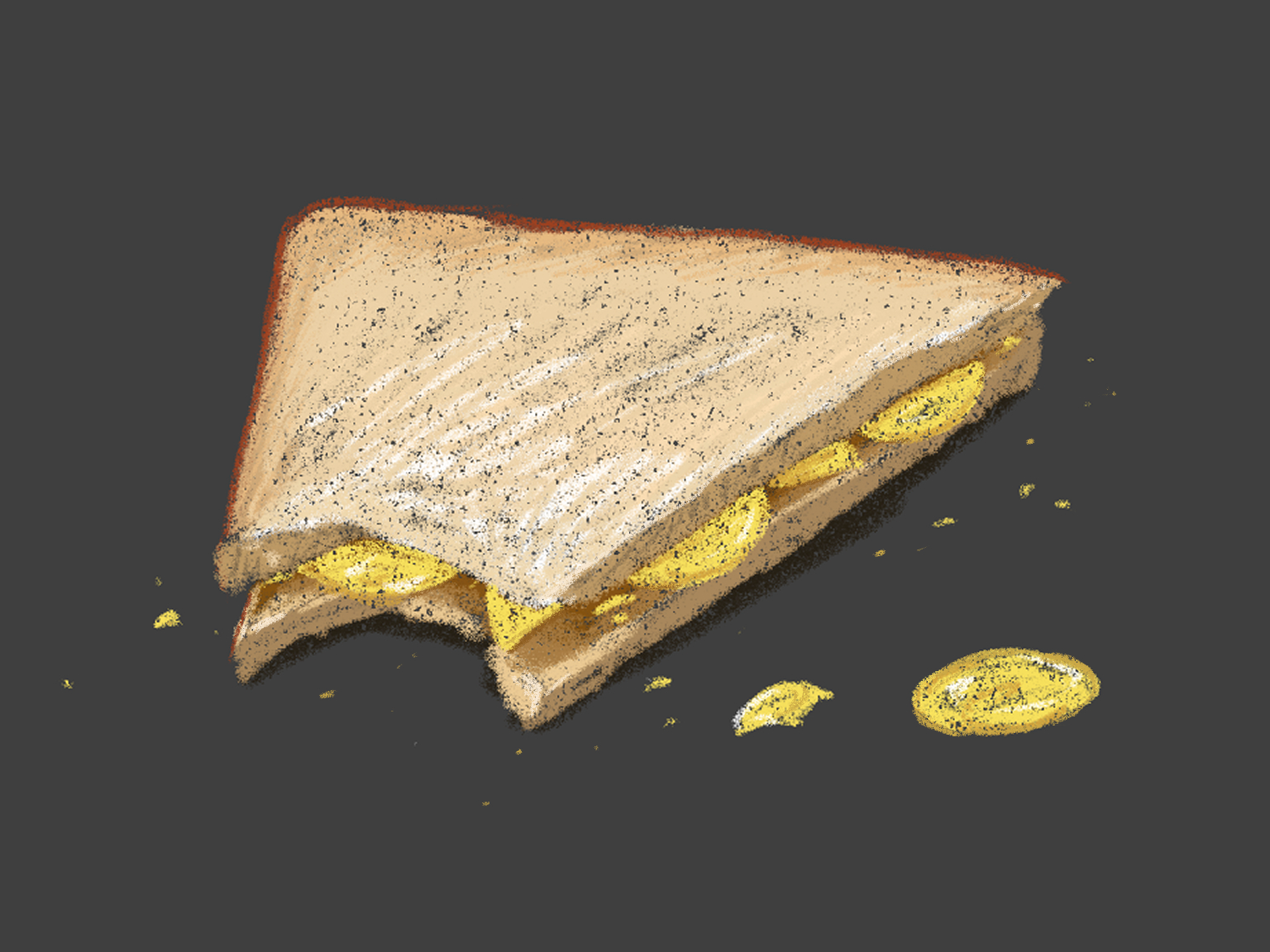 Drawing of a bitten triangular crisp sandwich