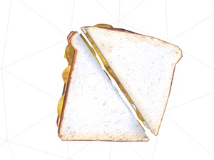 3D model of white crisp sandwich cut diagonally