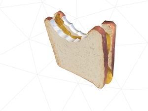 3D model of white crisp sandwich with bite taken