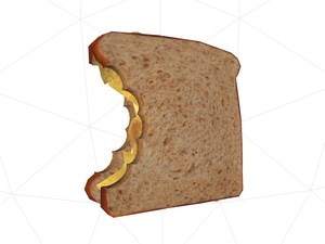 3D model of brown crisp sandwich with bite taken