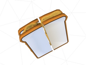 Cartoony 3D model of white crisp sandwich cut at right angles