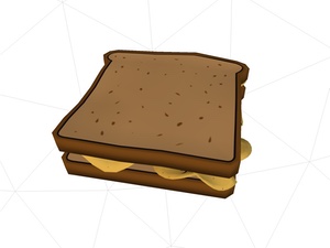 Cartoony 3D model of brown crisp sandwich