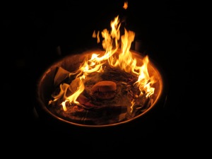 Scorched Quavers roll surrounded by ash and flames