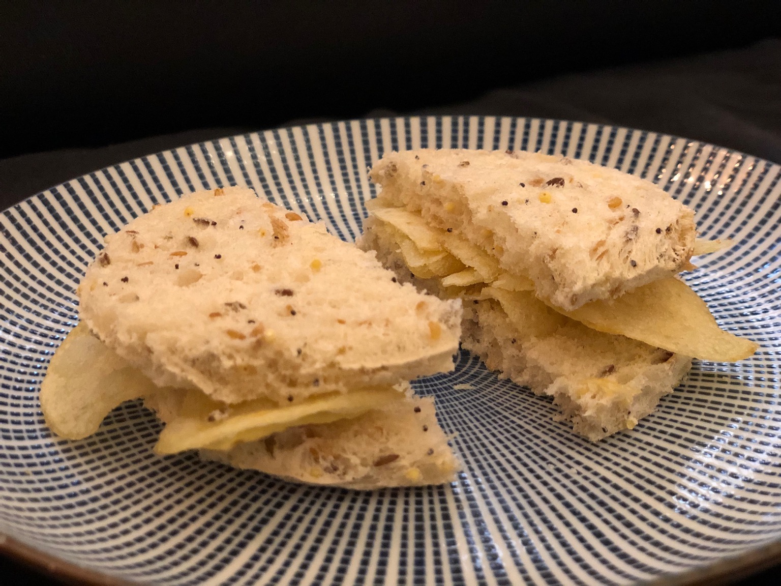 Crustless multigrain crisp sandwich halved