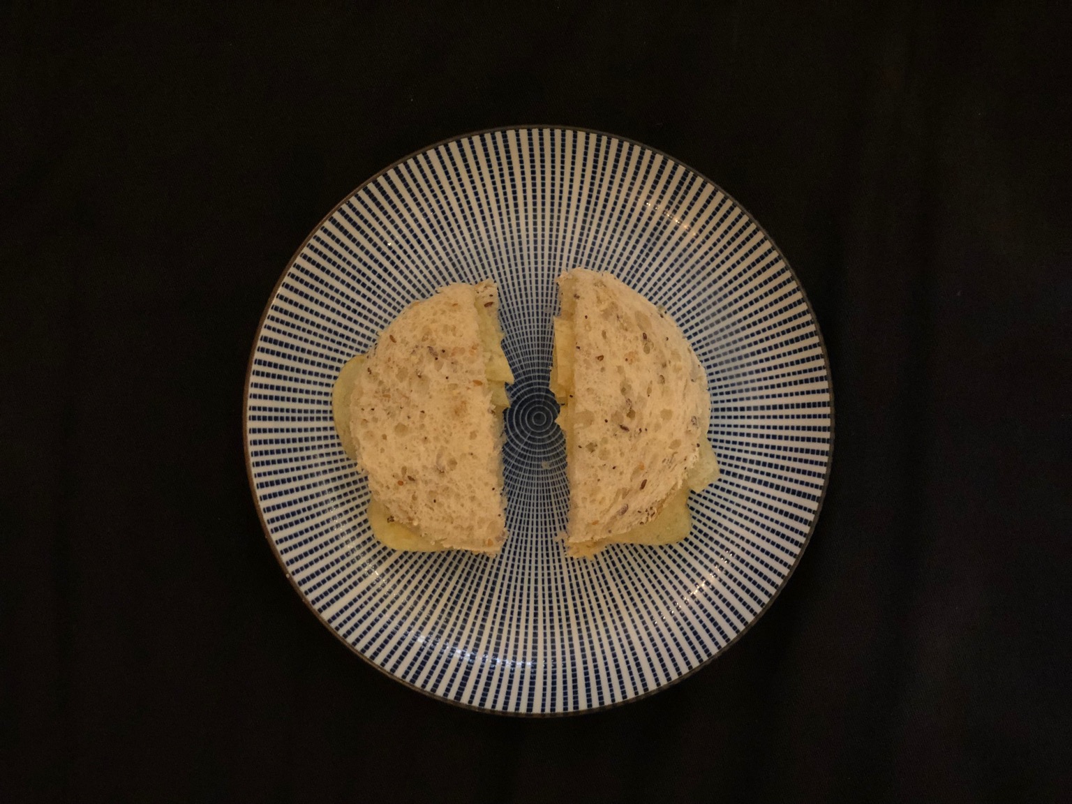 Overhead view of crustless multigrain sandwich