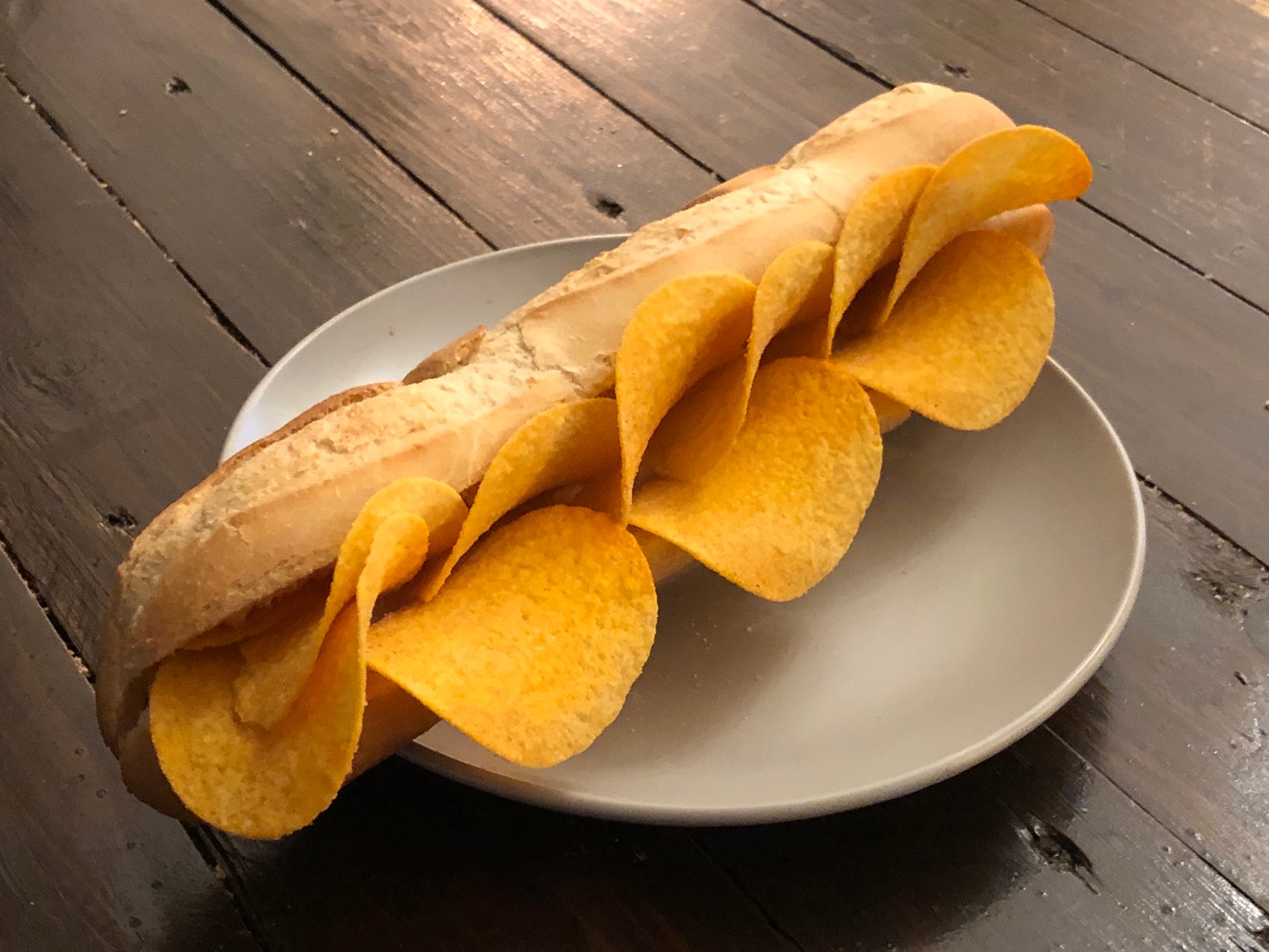 Entire baguette filled with Pringles