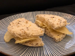 Crustless multigrain crisp sandwich halved