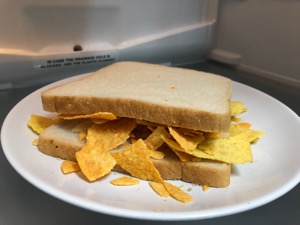 White bread Dorito sandwich in a refrigerator