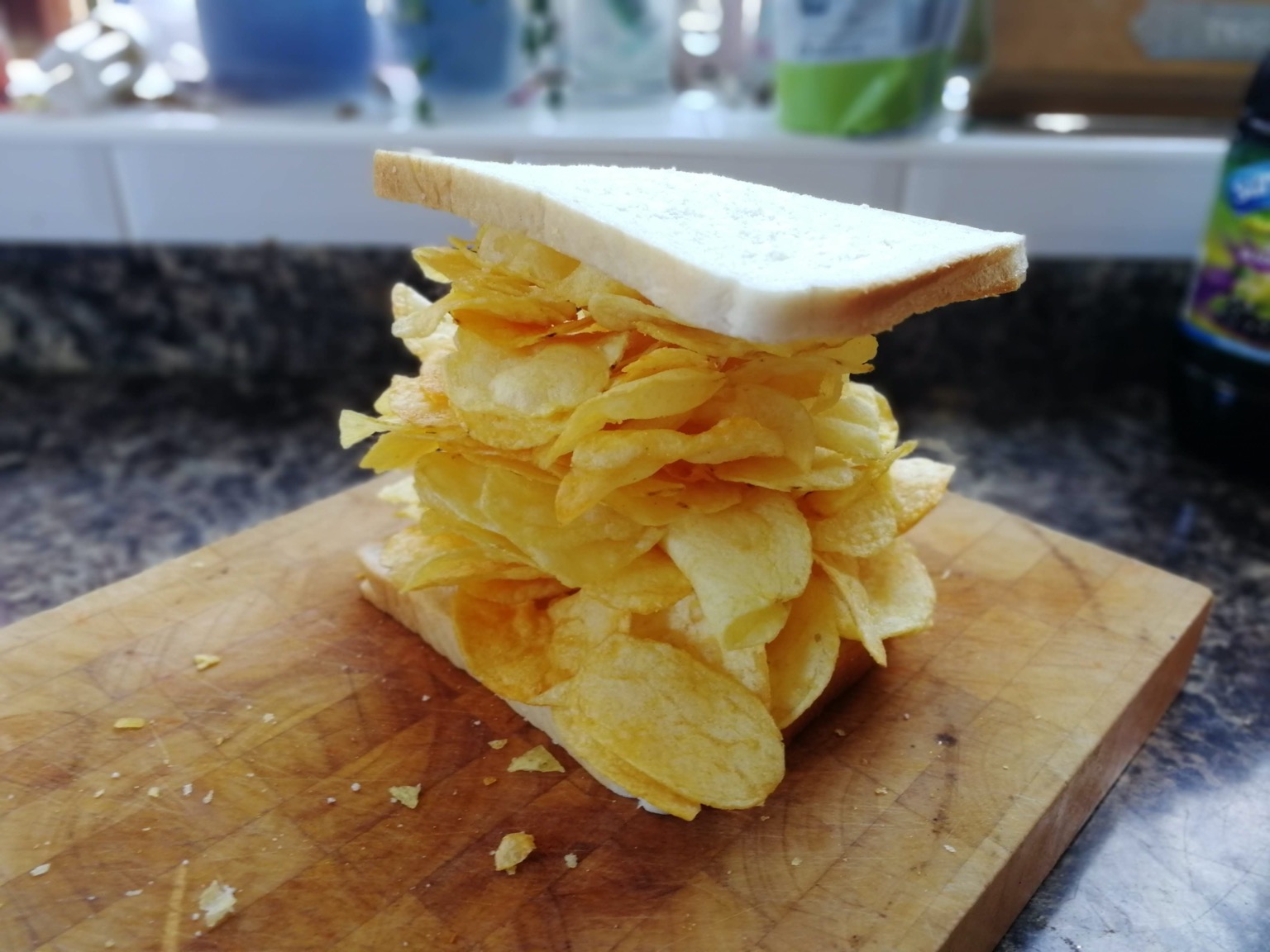 Sandwich filled with huge amount of crisps