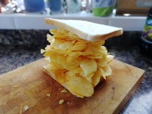 Sandwich filled with huge amount of crisps