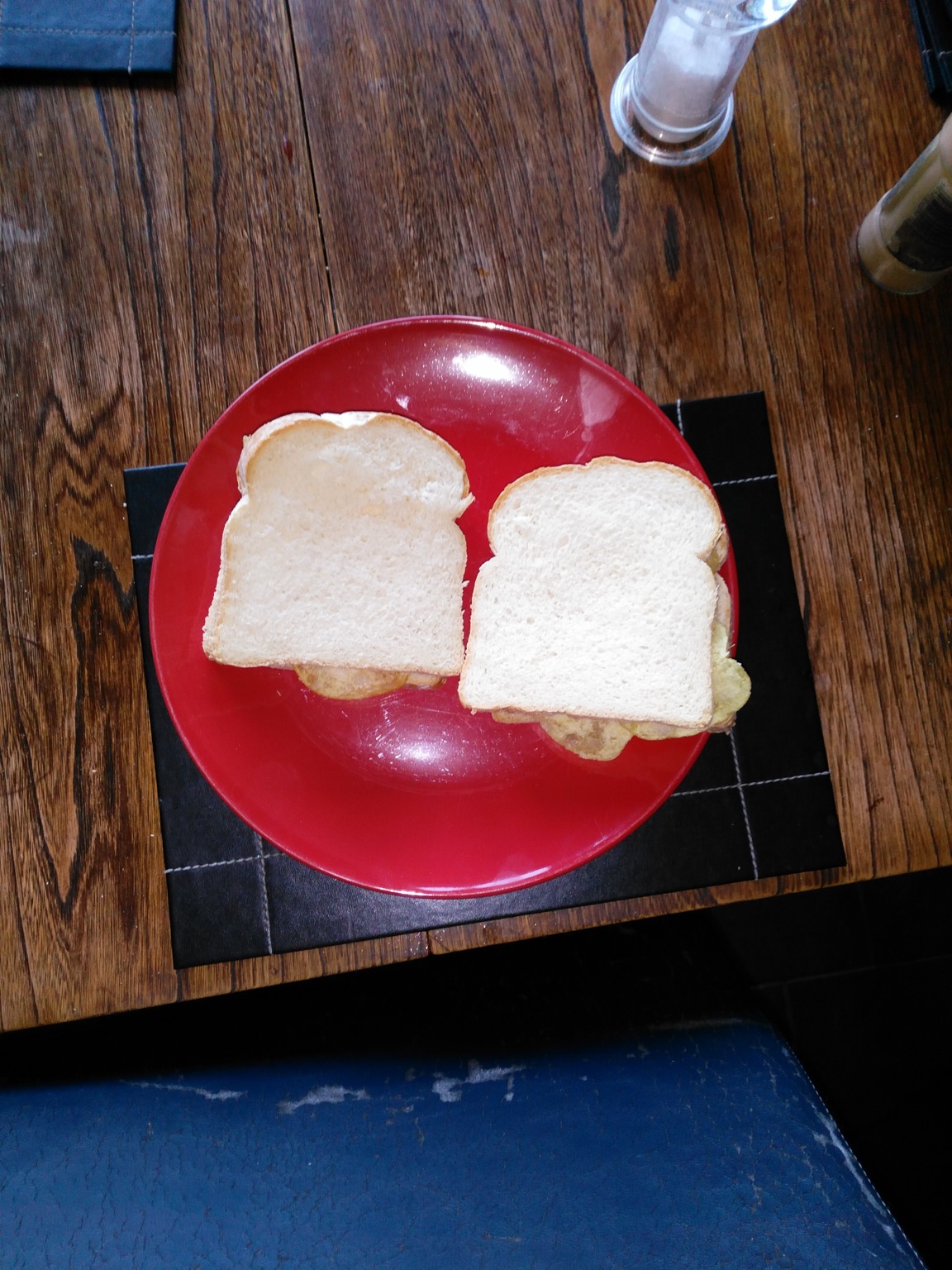 Overhead view of two crisp sandwiches