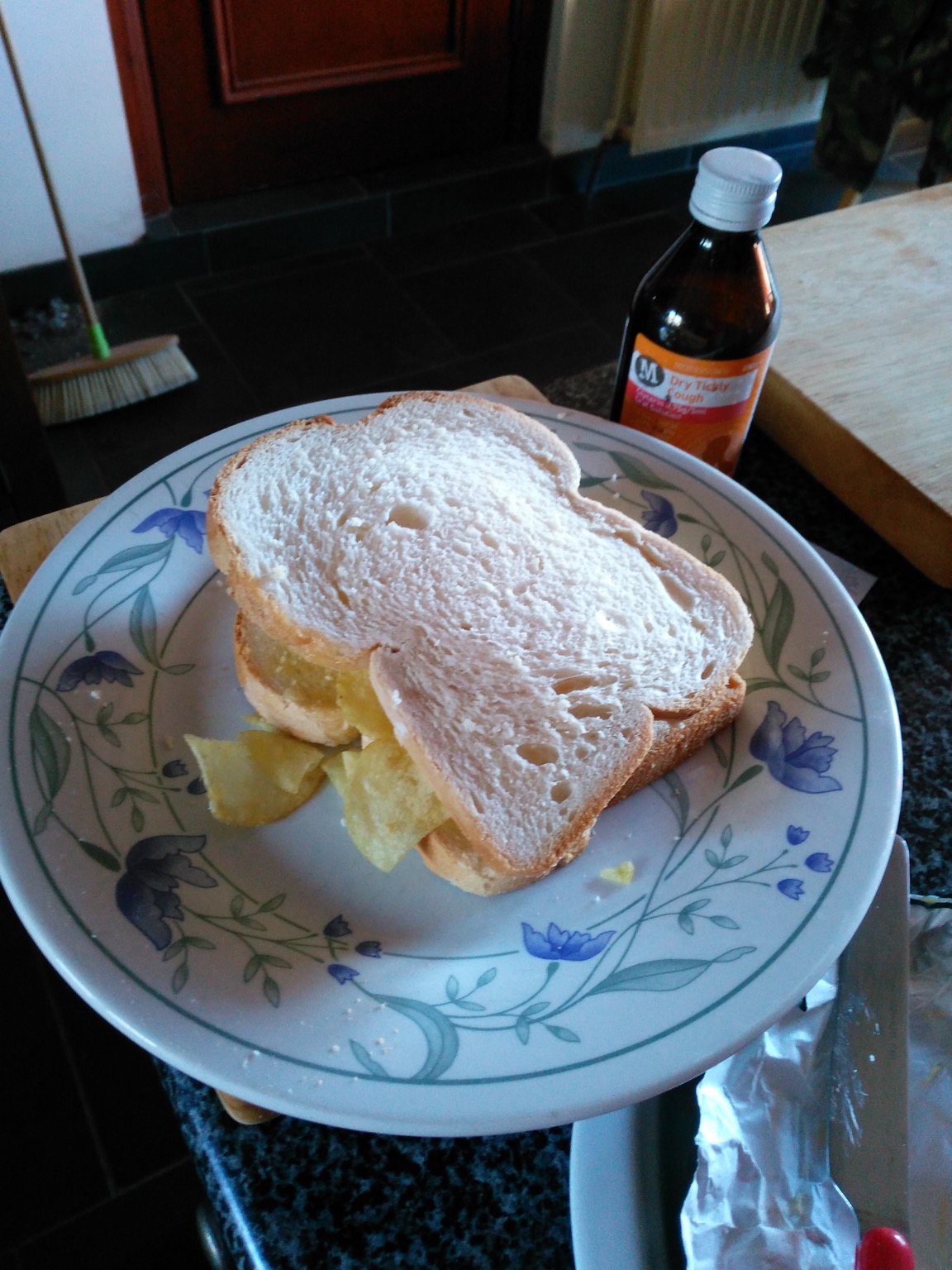 Crisp sandwich alongside Dry Tickly Cough syrup