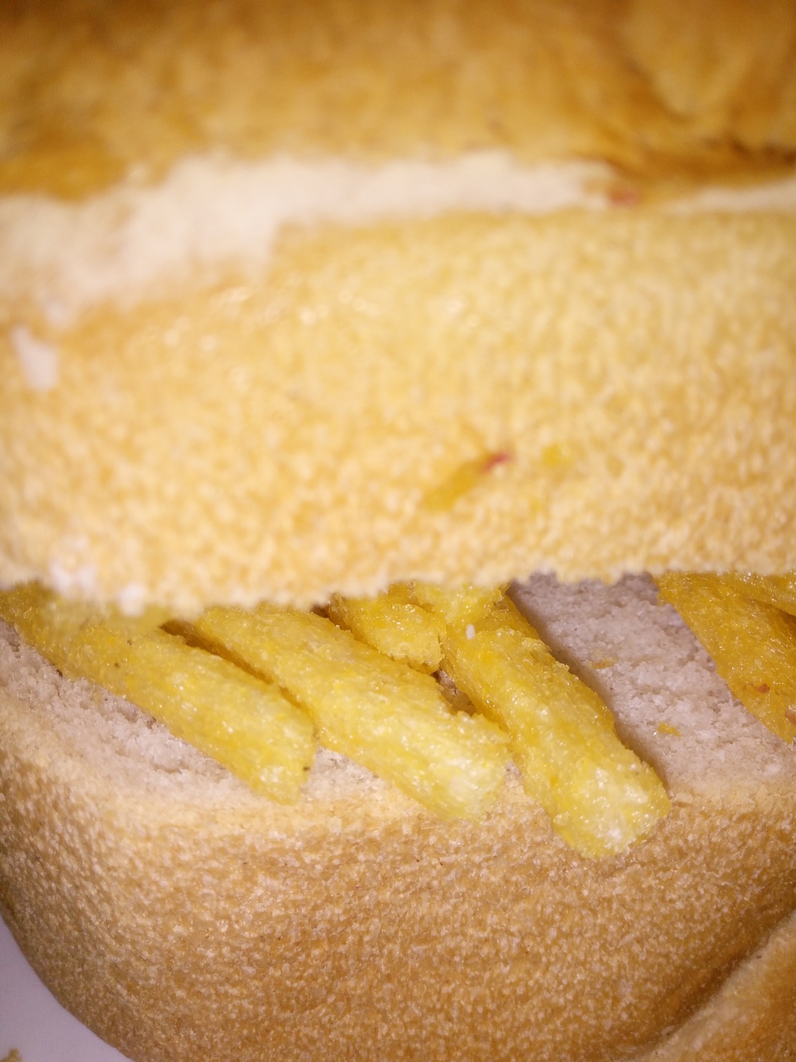 Close-up of Chipsticks in sliced white bread