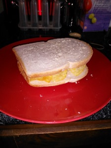 Flash photo of white crisp sandwich