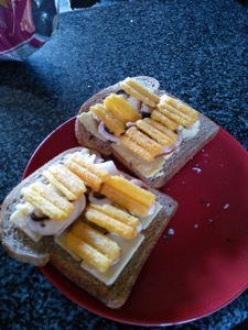 Brown bread with Frazzles, mushrooms and brie