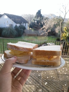 Taunting the neighbours with crisp sandwiches