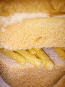 Close-up of Chipsticks in sliced white bread