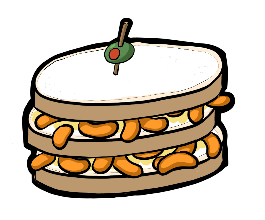 Double decker Wotsits sandwich with olive garnish