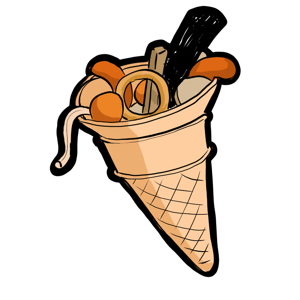 A selection of crispy snacks in an ice cream cone