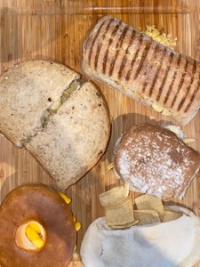 A smorgasbord of crisp sandwiches from overhead