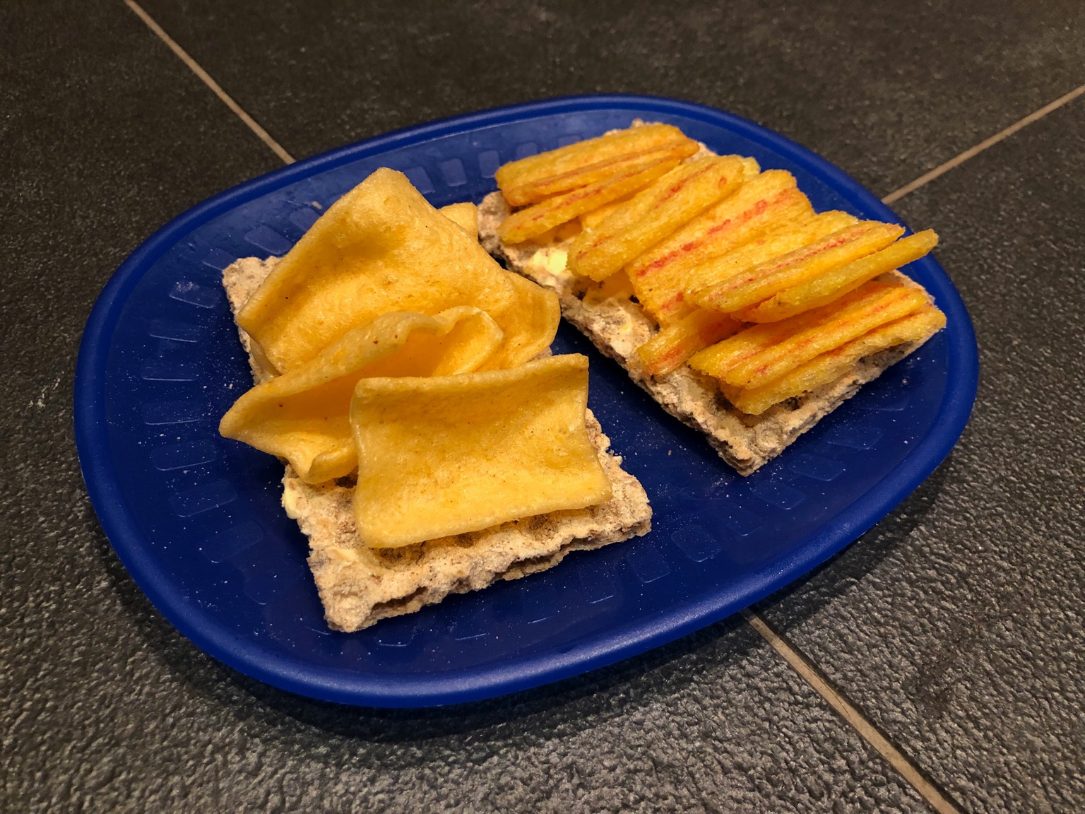 Corn snacks on two crispbread slices