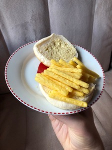 Chipsticks piled onto an open white roll