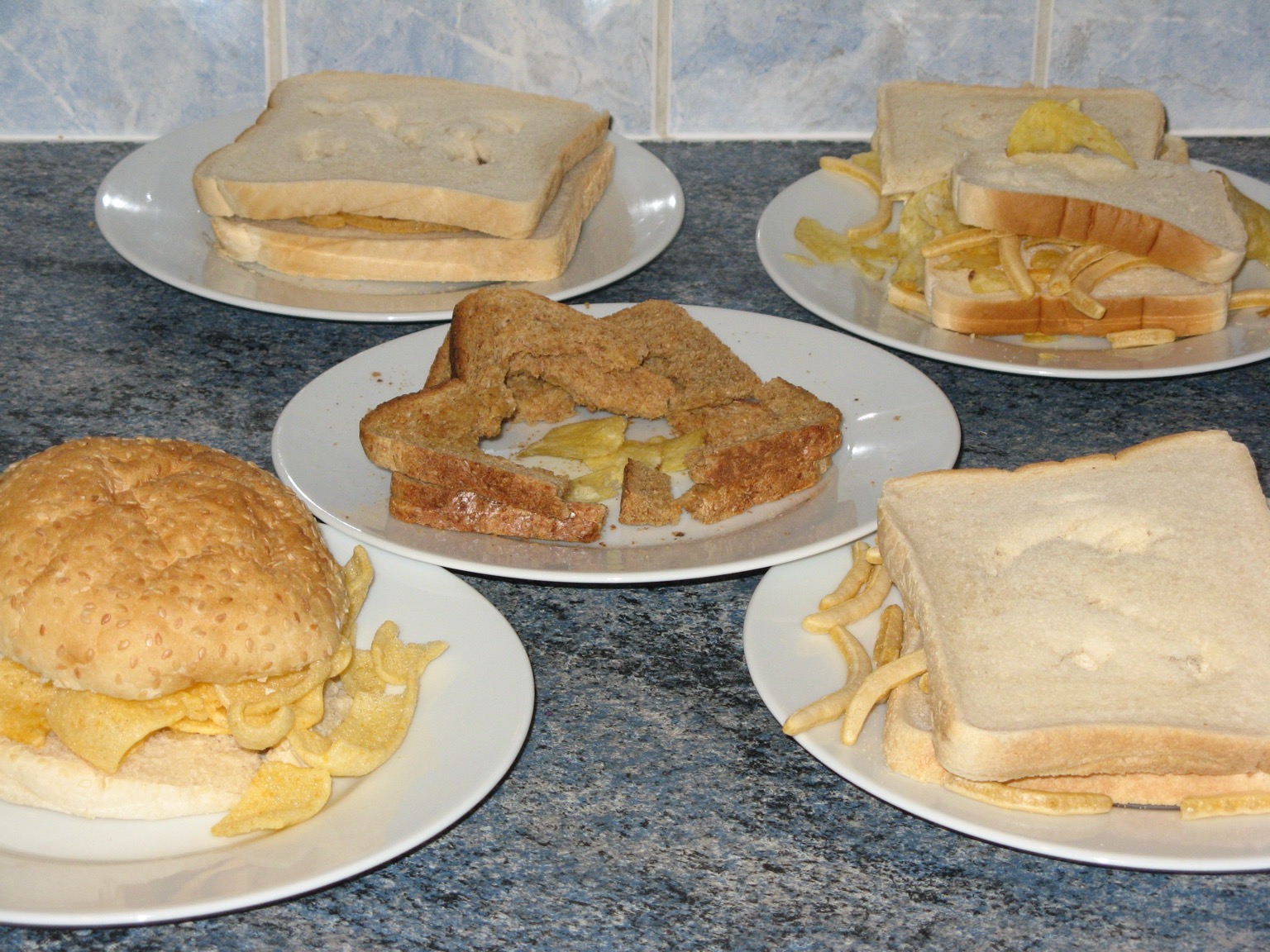 Five varied crisp sandwiches