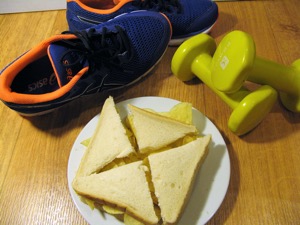 Quartered crisp sandwich with exercise equipment