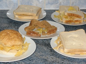 Five varied crisp sandwiches