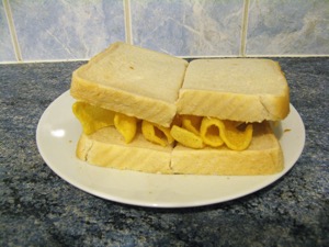 White Quaver sandwich sliced in two