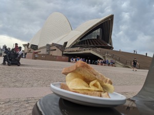 Crisp sandwich in front of the Sydney Opera House