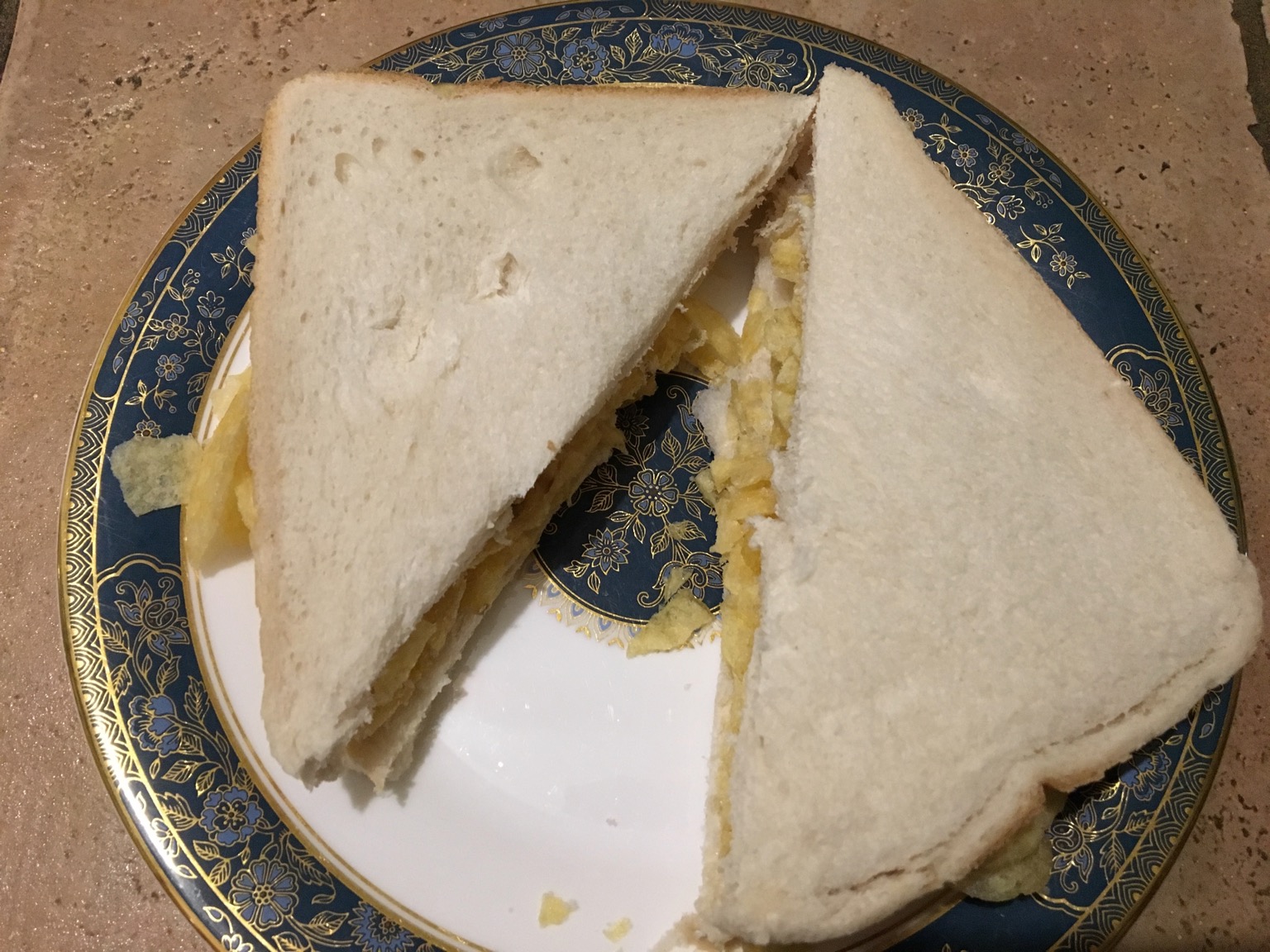 Diagonally-cut white crisp sandwich