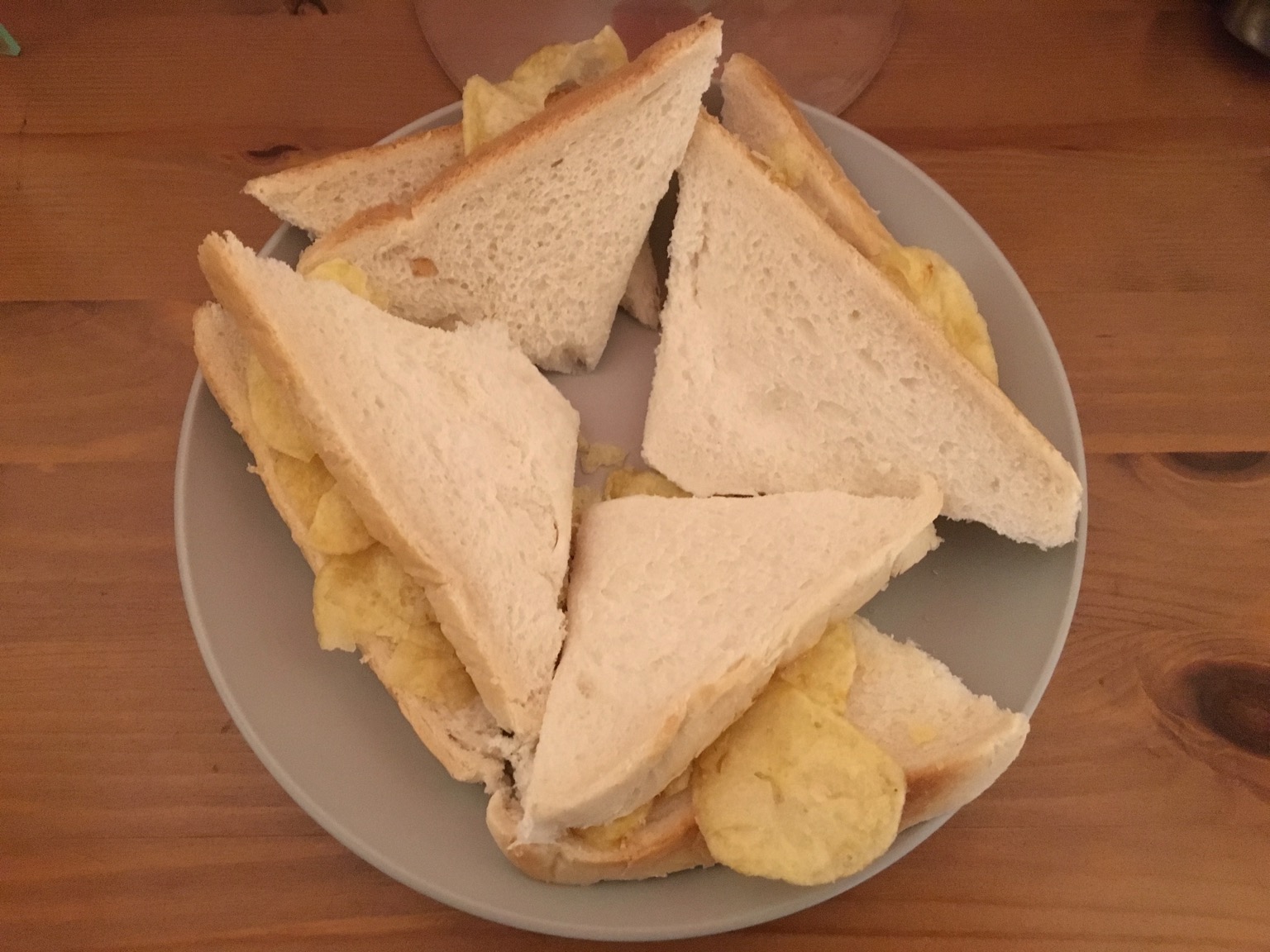 White crisp sandwich cut into quarters diagonally