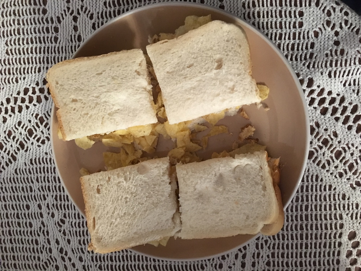 White crisp sandwich cut into quarters