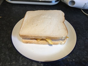 White crisp sandwich alongside Tefal mixer