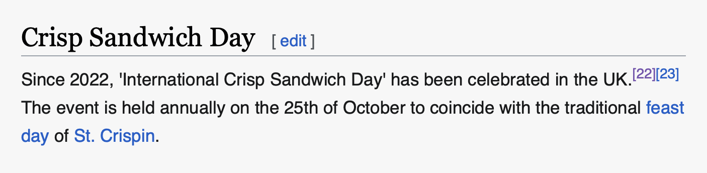 Screenshot of Wikipedia Crisp Sandwich page